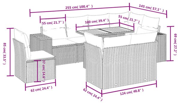 9 részes fekete polyrattan kerti ülőgarnitúra párnákkal