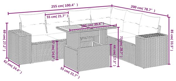 7 részes fekete polyrattan kerti ülőgarnitúra párnával