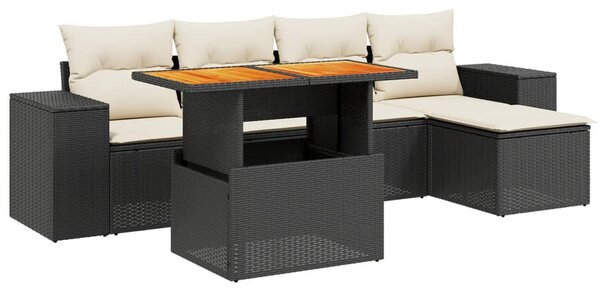 6 részes fekete polyrattan kerti ülőgarnitúra párnákkal