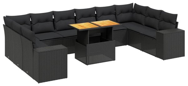 11 részes fekete polyrattan kerti ülőgarnitúra párnákkal
