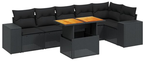 7 részes fekete polyrattan kerti ülőgarnitúra párnával