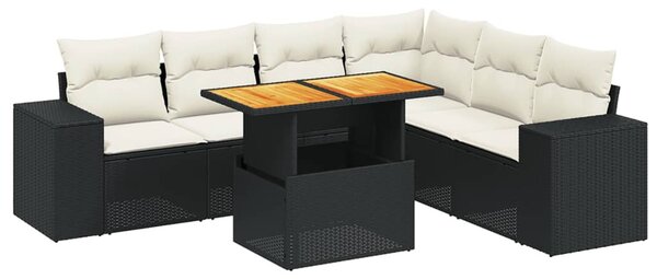 7 részes fekete polyrattan kerti ülőgarnitúra párnával