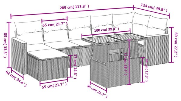 8 részes fekete polyrattan kerti ülőgarnitúra párnákkal