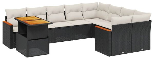 10 részes fekete polyrattan kerti ülőgarnitúra párnákkal