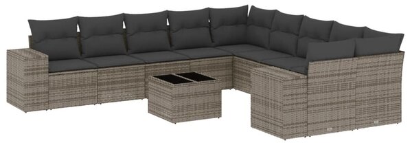 11 részes szürke polyrattan kerti ülőgarnitúra párnákkal