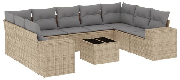 10 részes bézs polyrattan kerti ülőgarnitúra párnával