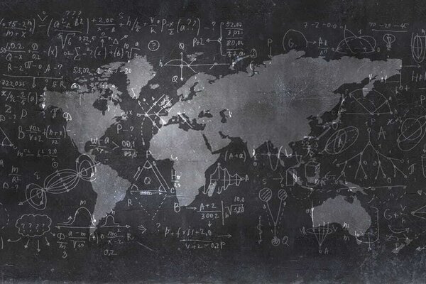 Fotótapéta Krétatábla térképpel és matematikai egyenletekkel, Világtérkép fotótapéta, Népszerű fotótapéta, u50408 - Tapeko.hu