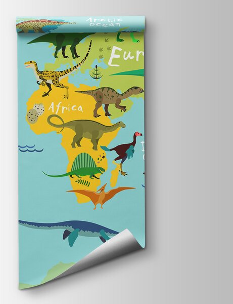 Fotótapéta Dinoszauruszok térképe fehér szöveggel, Dinoszauruszos fotótapéta, Népszerű fotótapéta, u50382 - Tapeko.hu