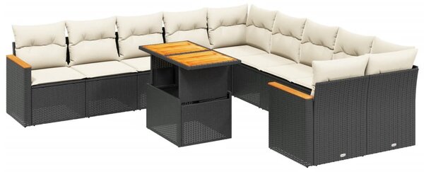 11 részes fekete polyrattan kerti ülőgarnitúra párnákkal