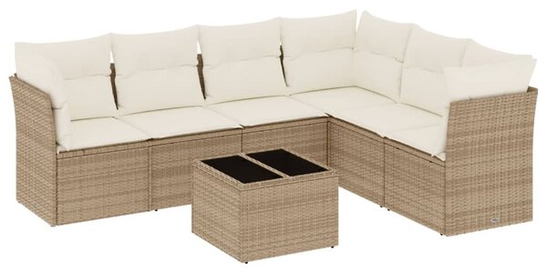 7 részes bézs polyrattan kerti ülőgarnitúra párnákkal
