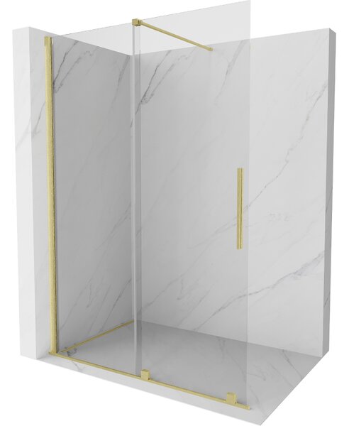 Mexen Velar, nyílásba tolóajtó Walk-In típusú 130 cm, 8 mm átlátszó üveg, arany matt, 871-130-000-03-55