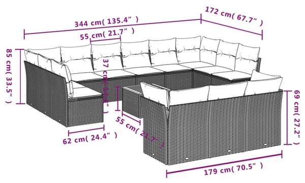 14 részes szürke polyrattan kerti ülőgarnitúra párnákkal