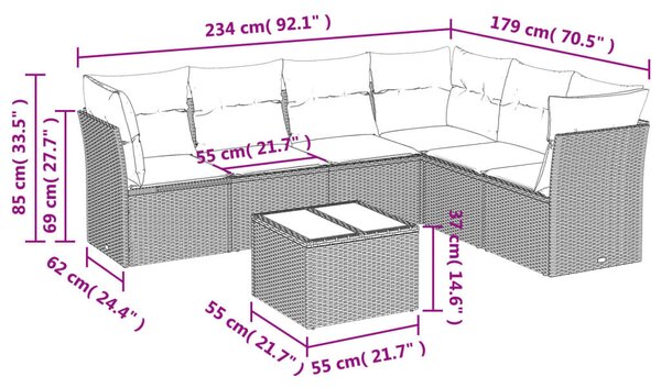 7 részes bézs polyrattan kerti ülőgarnitúra párnákkal