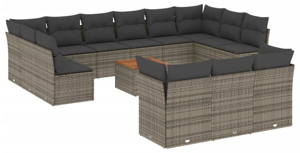 14 részes szürke polyrattan kerti ülőgarnitúra párnákkal