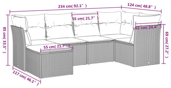 6 részes fekete polyrattan kerti ülőgarnitúra párnákkal
