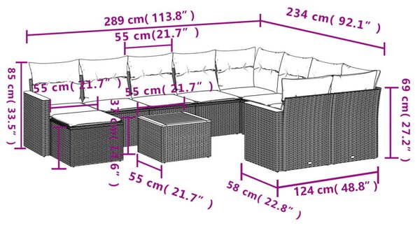 11 részes fekete polyrattan kerti ülőgarnitúra párnákkal