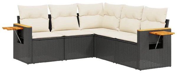 5 részes fekete polyrattan kerti kanapészett párnákkal