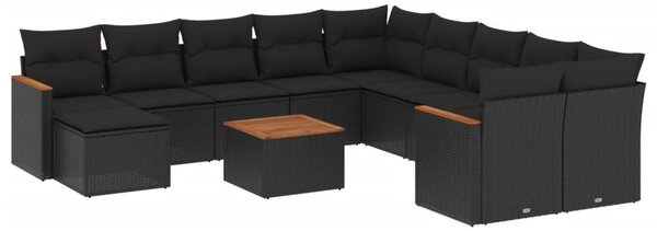 12 részes fekete polyrattan kerti ülőgarnitúra párnákkal