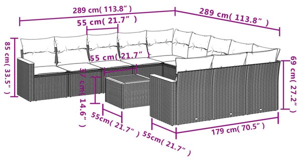 12 részes bézs polyrattan kerti ülőgarnitúra párnákkal