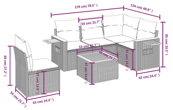 6 részes fekete polyrattan kerti ülőgarnitúra párnákkal