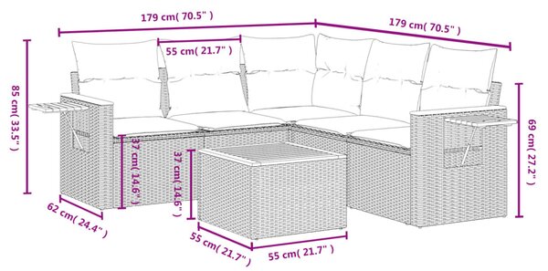 6 részes bézs polyrattan kerti ülőgarnitúra párnával