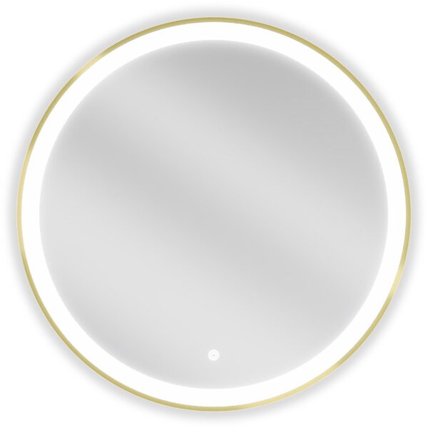 Mexen Esso kerek LED háttérvilágítású fürdőszobai tükör 70cm 6000K páramentes fűtőbetét arany keret 9825-070-070-611-50