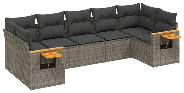 7 részes szürke polyrattan kerti ülőgarnitúra párnákkal