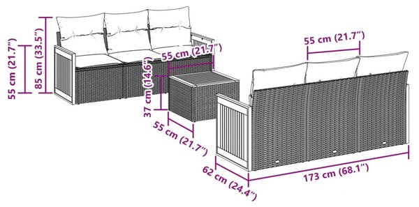 7 részes szürke polyrattan kerti ülőgarnitúra párnákkal