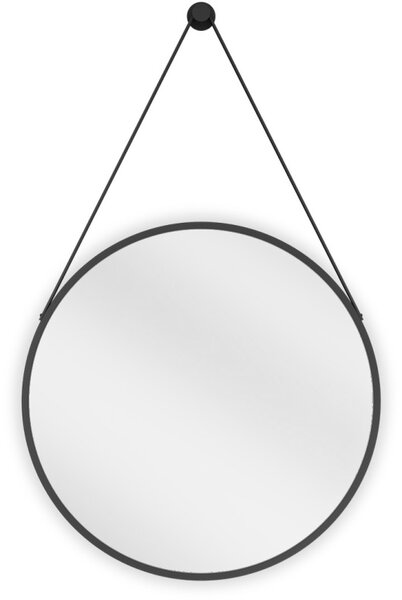 Mexen String, kerek fürdőszobai tükör csíkon 50 cm, keret színe fekete matt, 9854-050-050-000-70