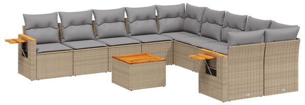 11 részes bézs polyrattan kerti ülőgarnitúra párnákkal