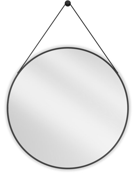 Mexen String, kerek fürdőszobai tükör csíkon 80 cm, keret színe fekete matt, 9854-080-080-000-70