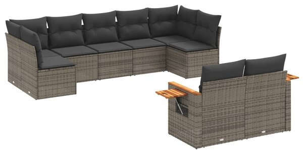 9 részes szürke polyrattan kerti ülőgarnitúra párnákkal