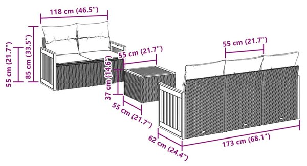 6 részes szürke polyrattan kerti ülőgarnitúra párnákkal