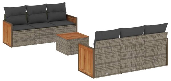 7 részes szürke polyrattan kerti ülőgarnitúra párnákkal