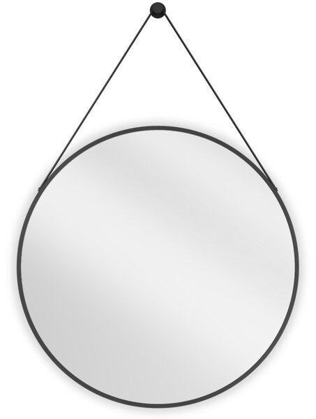 Mexen String, kerek fürdőszobai tükör csíkon 70 cm, keret színe fekete matt, 9854-070-070-000-70