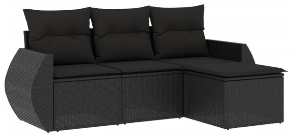4 részes fekete polyrattan kerti ülőgarnitúra párnákkal