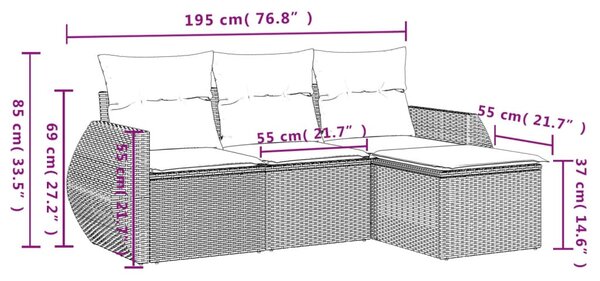 4 részes fekete polyrattan kerti ülőgarnitúra párnákkal