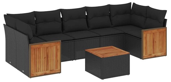 8 részes fekete polyrattan kerti ülőgarnitúra párnákkal