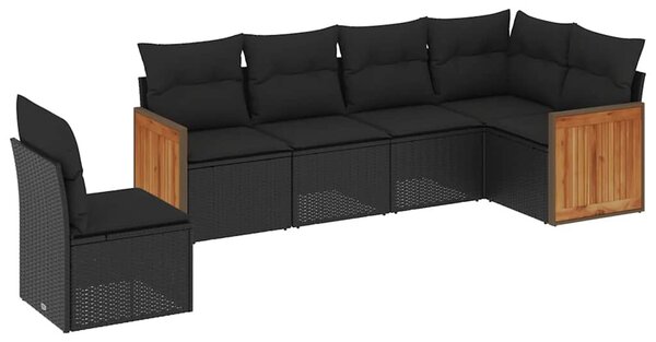 6 részes fekete polyrattan kerti ülőgarnitúra párnákkal