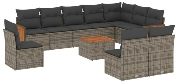 11 részes szürke polyrattan kerti ülőgarnitúra párnákkal