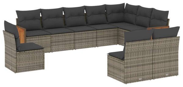 10 részes szürke polyrattan kerti ülőgarnitúra párnákkal