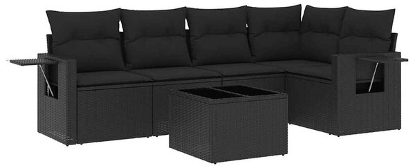 6 részes fekete polyrattan kerti ülőgarnitúra párnákkal