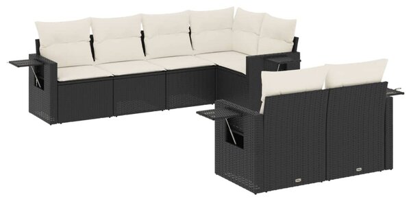 7 részes fekete polyrattan kerti ülőgarnitúra párnával