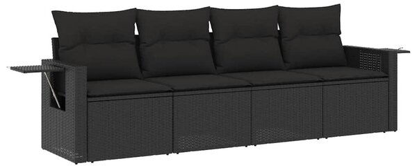 4 részes fekete polyrattan kerti ülőgarnitúra párnákkal