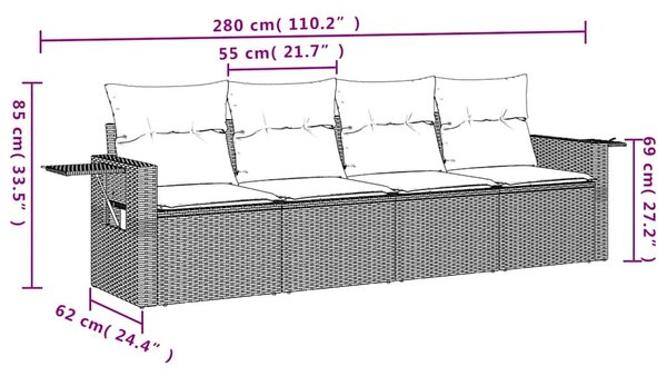 4 részes fekete polyrattan kerti ülőgarnitúra párnákkal