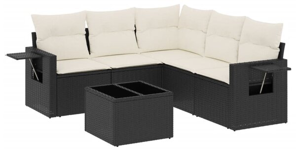 6 részes fekete polyrattan kerti ülőgarnitúra párnákkal