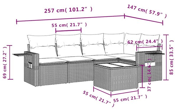 6 részes fekete polyrattan kerti ülőgarnitúra párnákkal