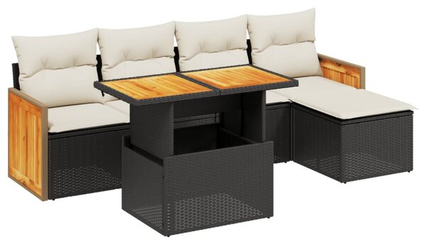 6 részes fekete polyrattan kerti ülőgarnitúra párnákkal