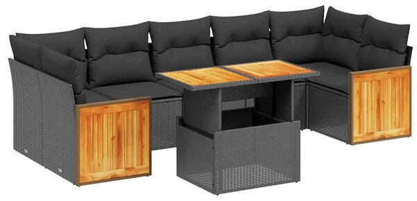 8 részes fekete polyrattan kerti ülőgarnitúra párnákkal