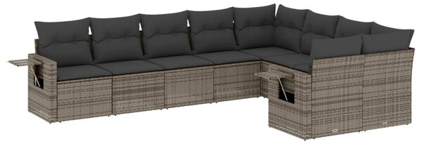 9 részes szürke polyrattan kerti ülőgarnitúra párnákkal